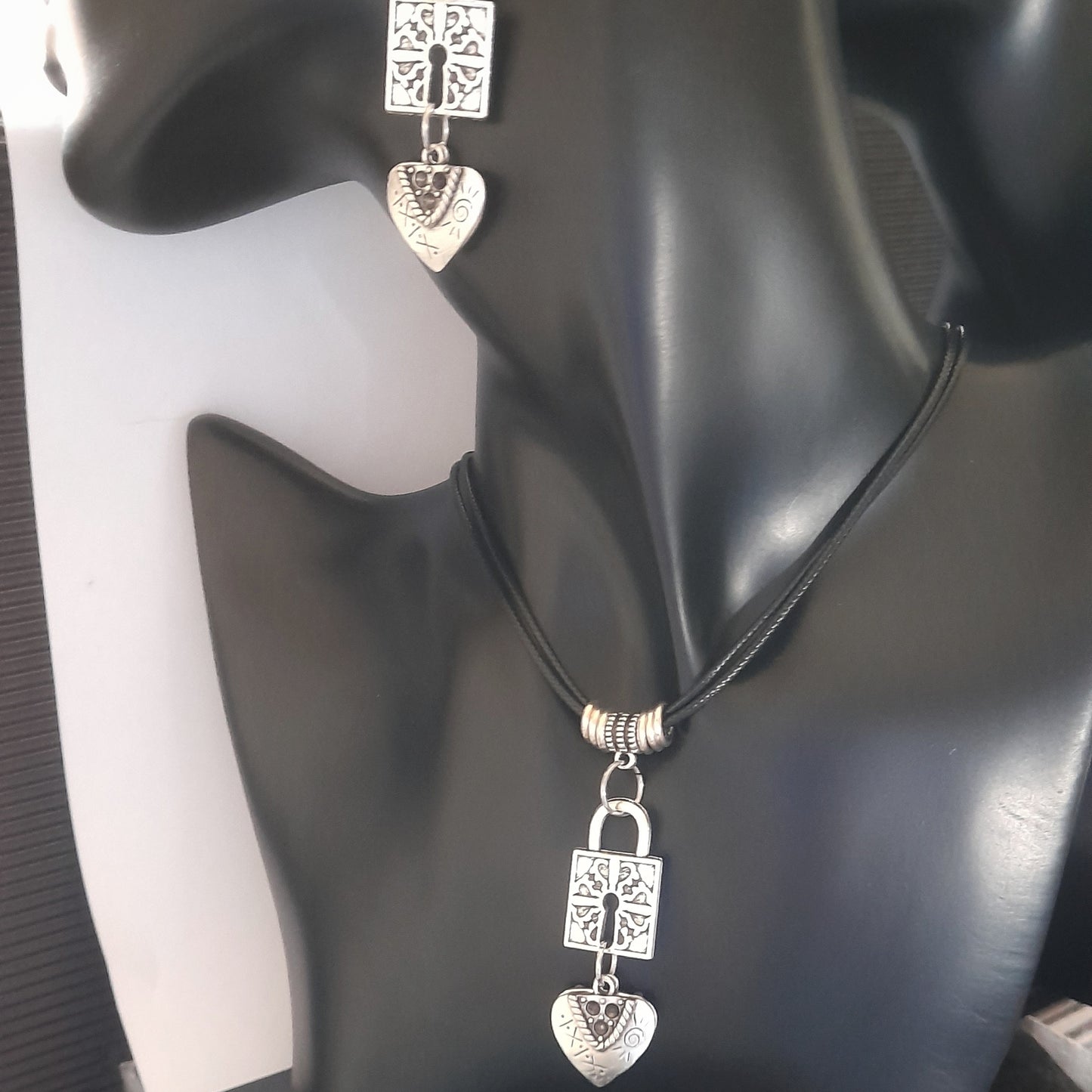 Lock and Heart Earrings and Necklace Set