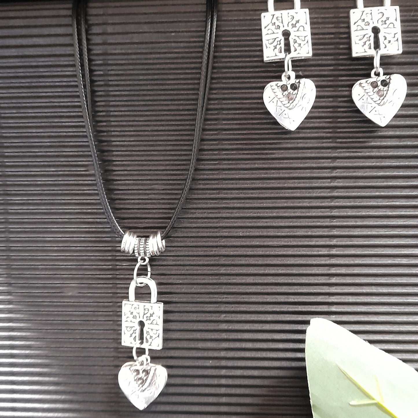 Lock and Heart Earrings and Necklace Set