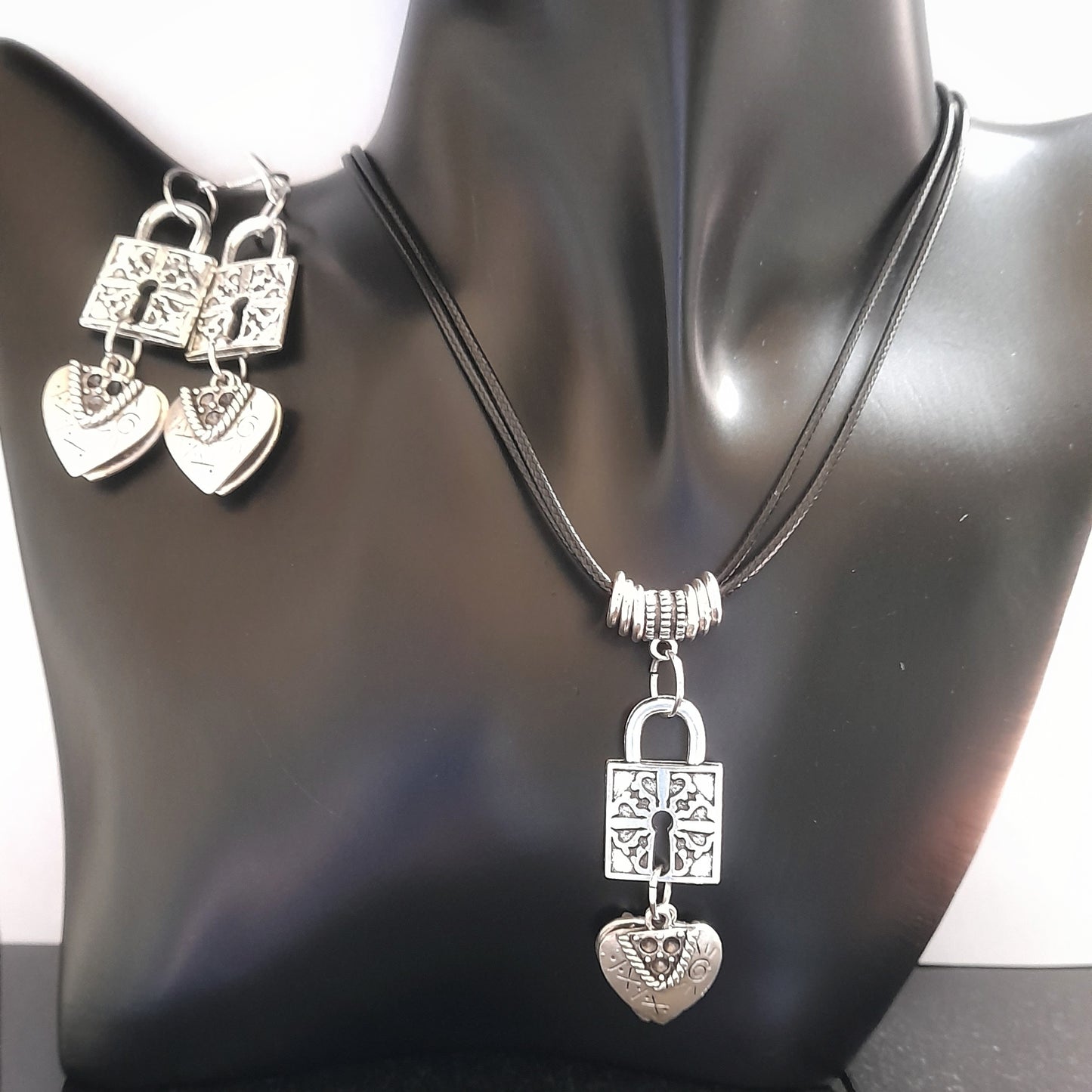 Lock and Heart Earrings and Necklace Set