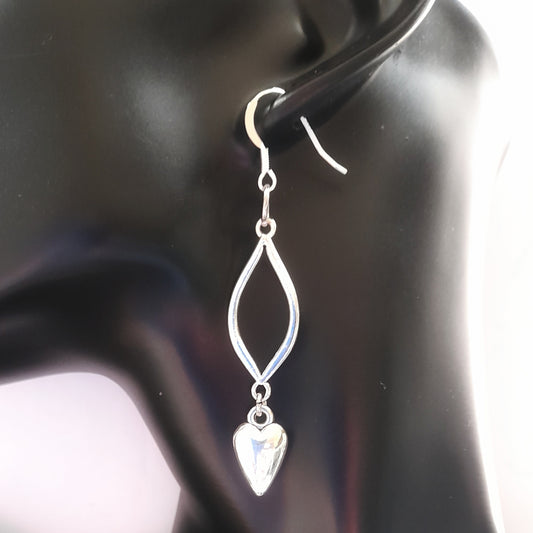 Silver Heart and Teardrop Charm Earrings