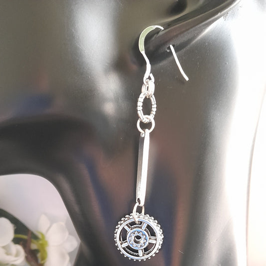 Silver Gear Wheel Earrings