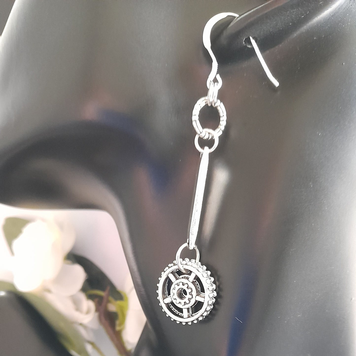 Silver Gear Wheel Earrings