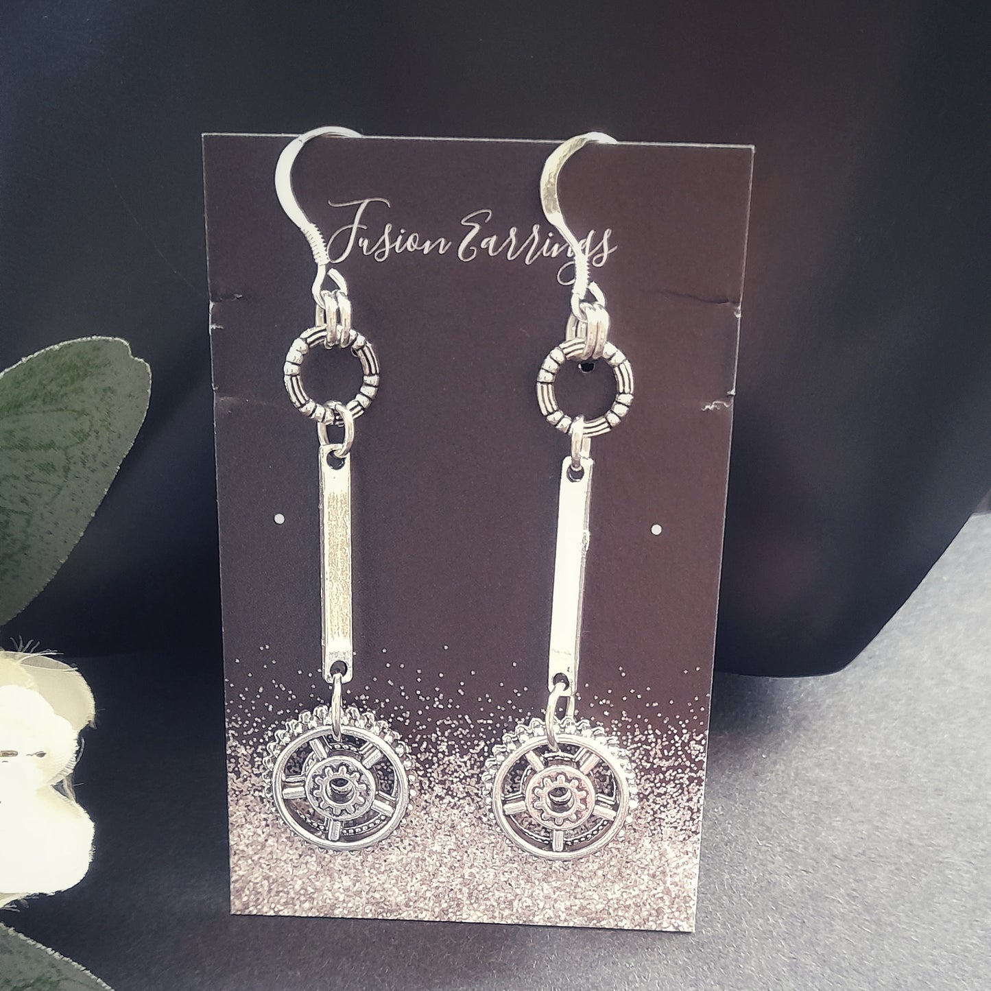 Silver Gear Wheel Earrings