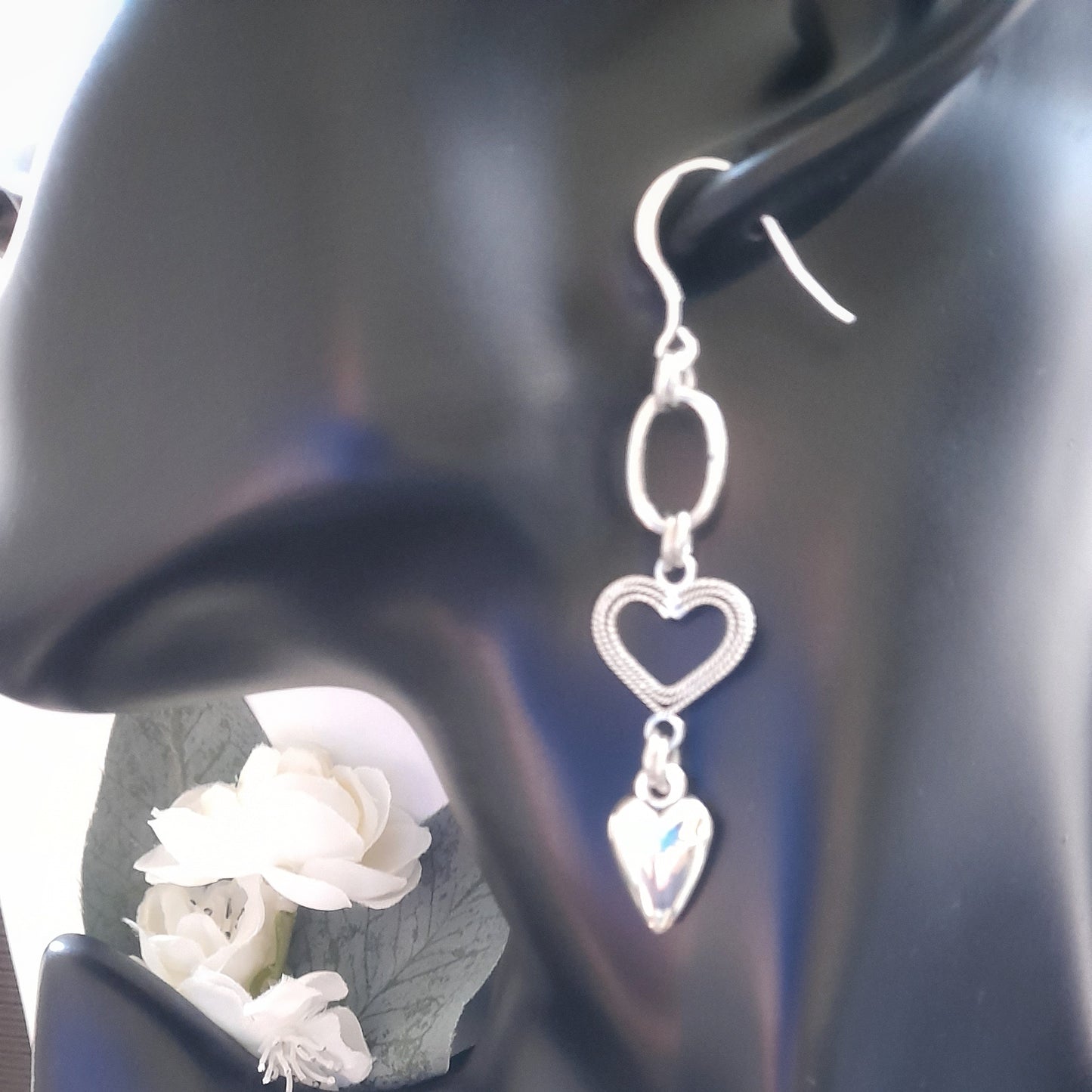 Silver Heart Charm Earrings