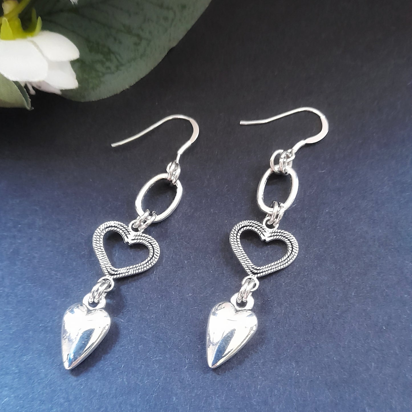 Silver Heart Charm Earrings