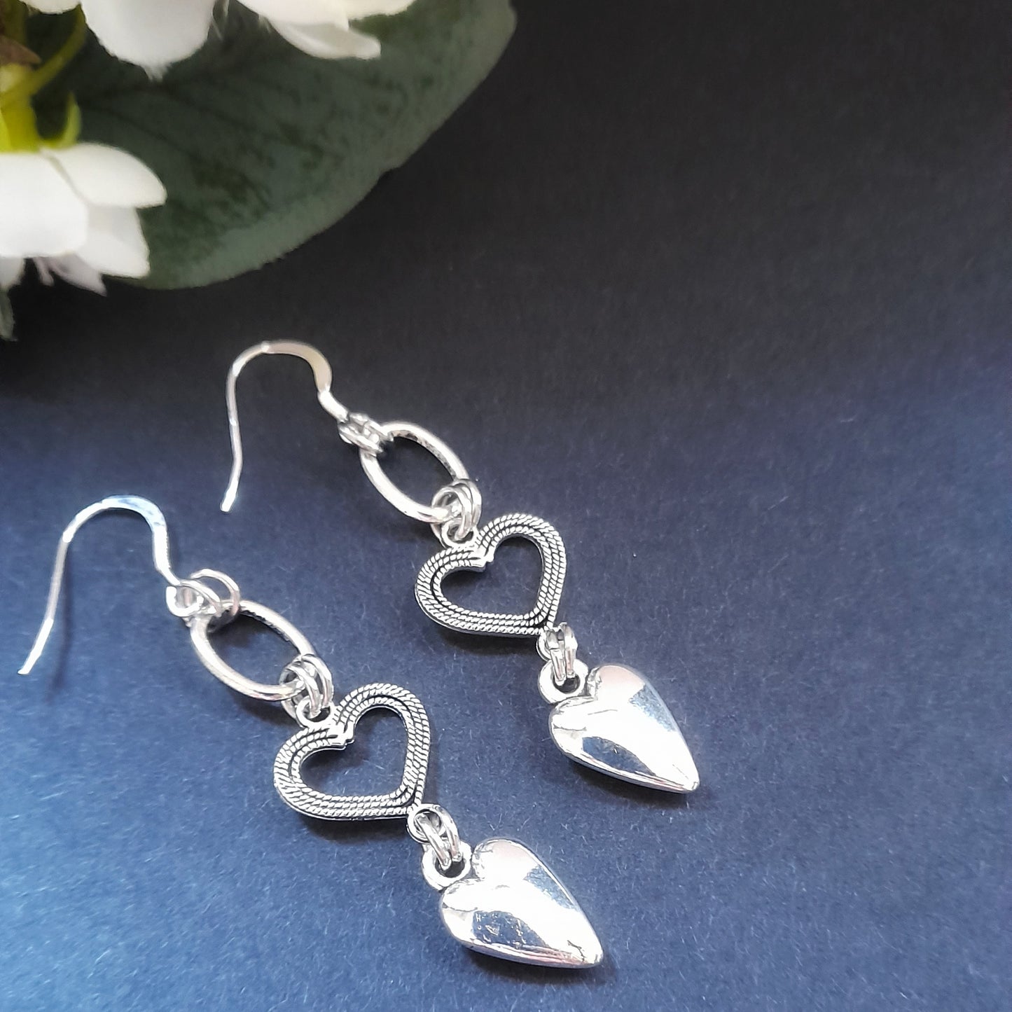 Silver Heart Charm Earrings