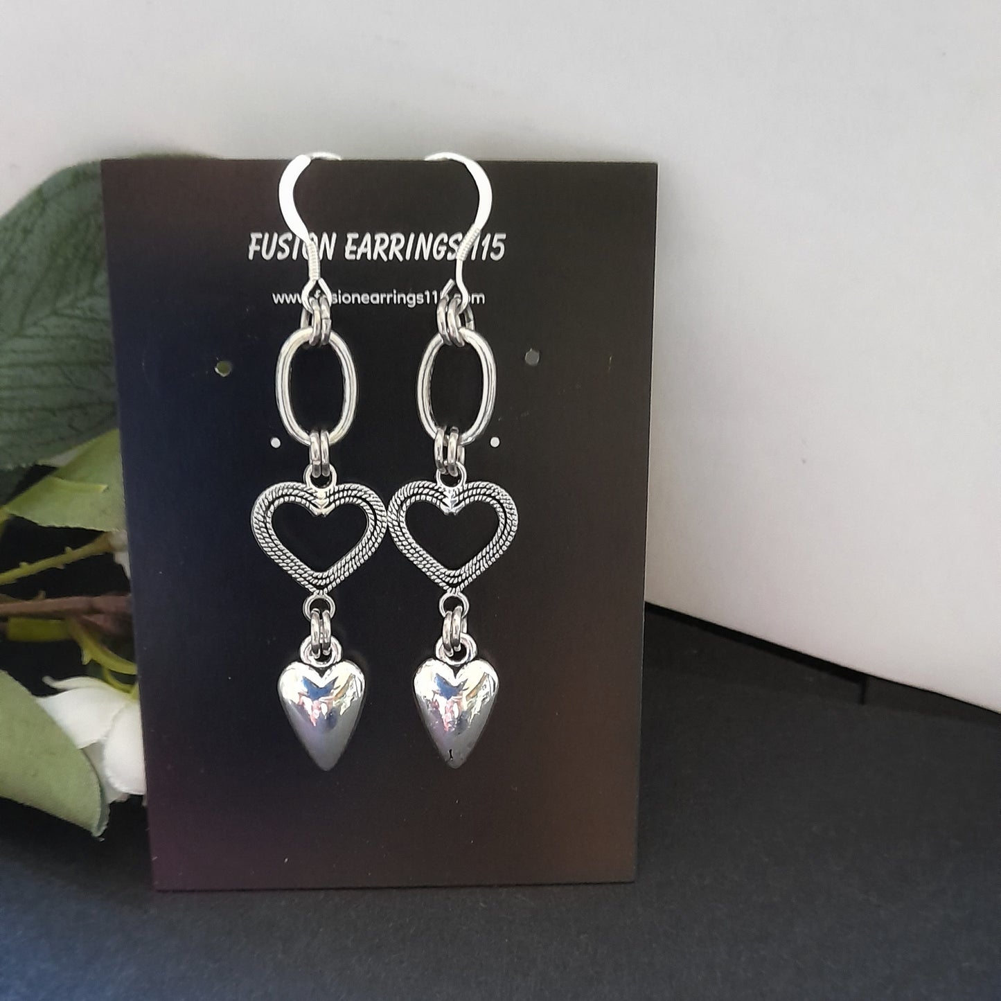 Silver Heart Charm Earrings