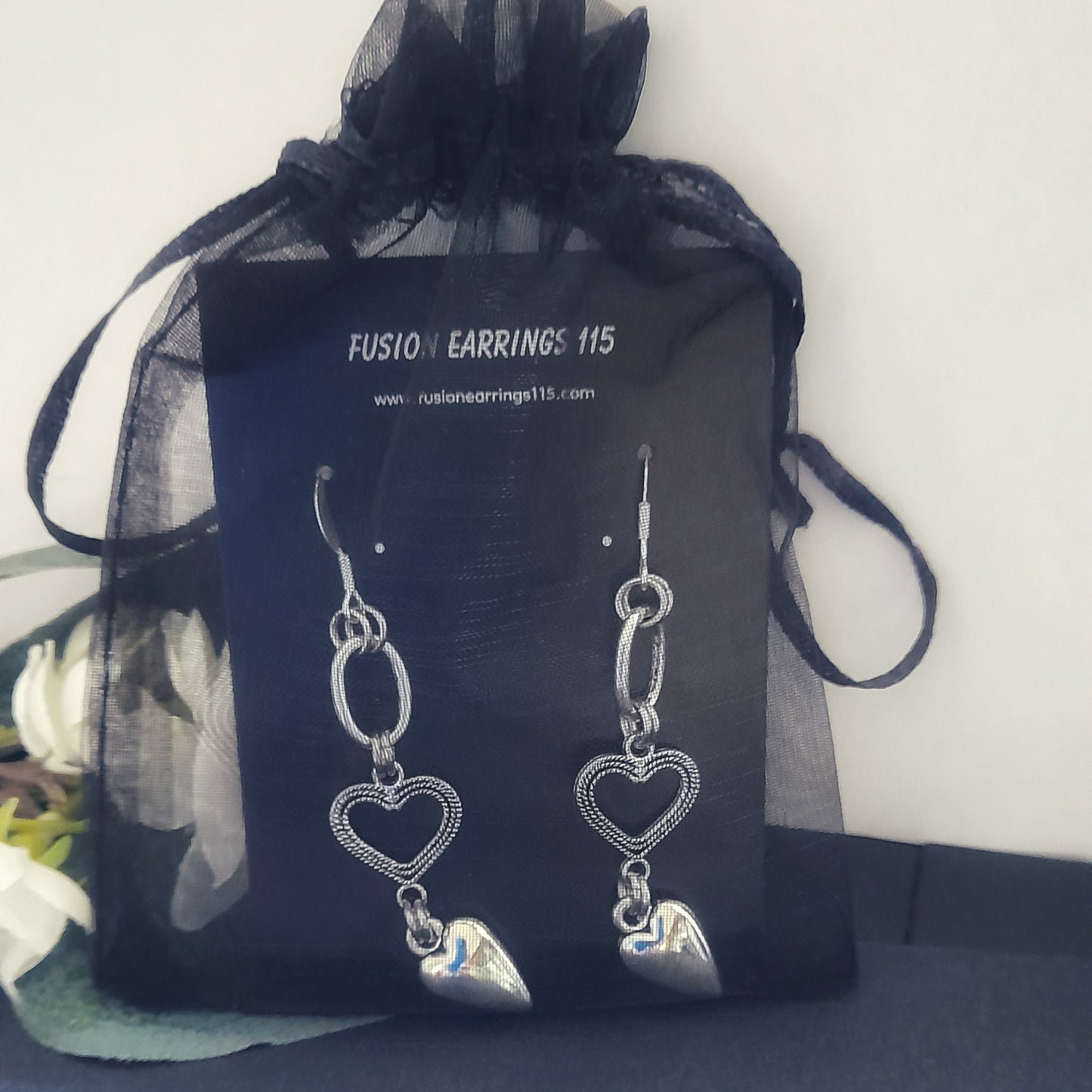 Silver Heart Charm Earrings