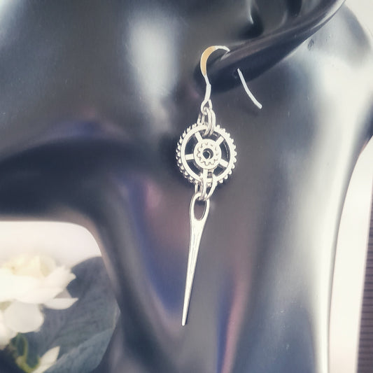 Gear Wheel and Pin Spike Earrings