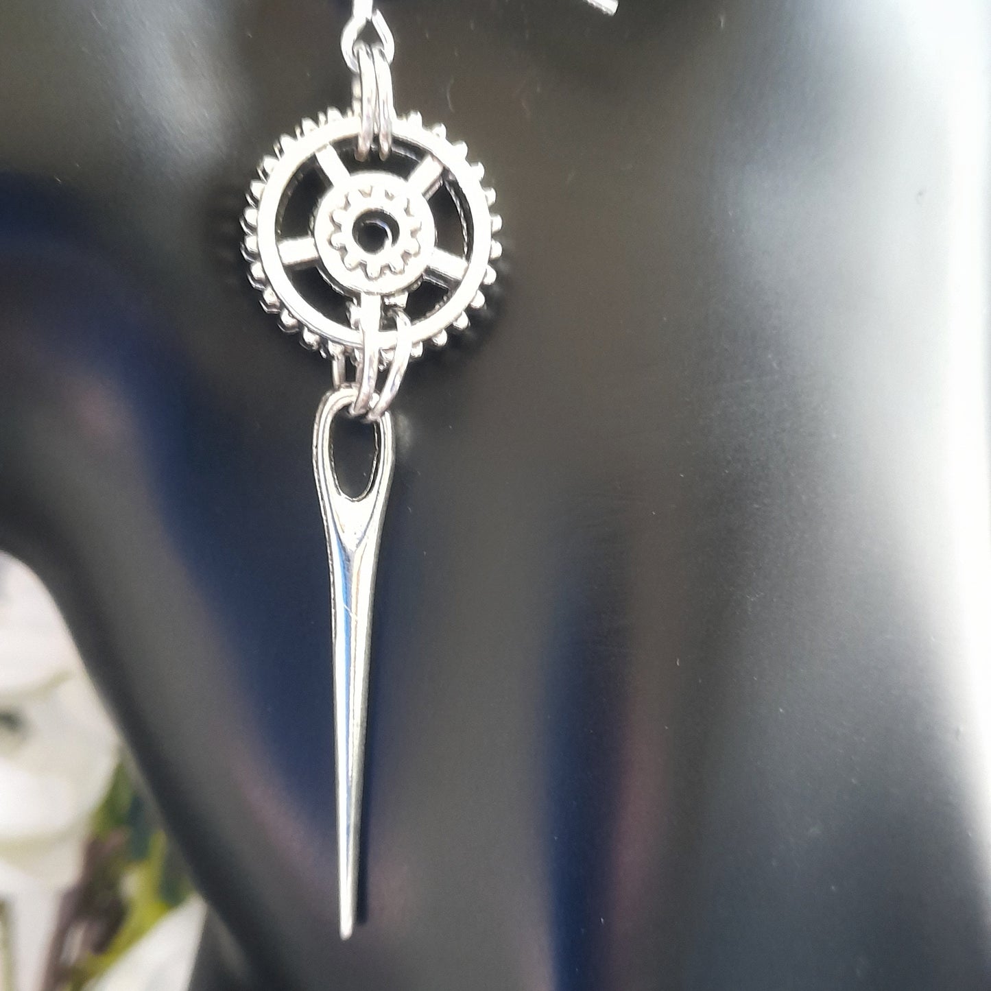 Gear Wheel and Pin Spike Earrings