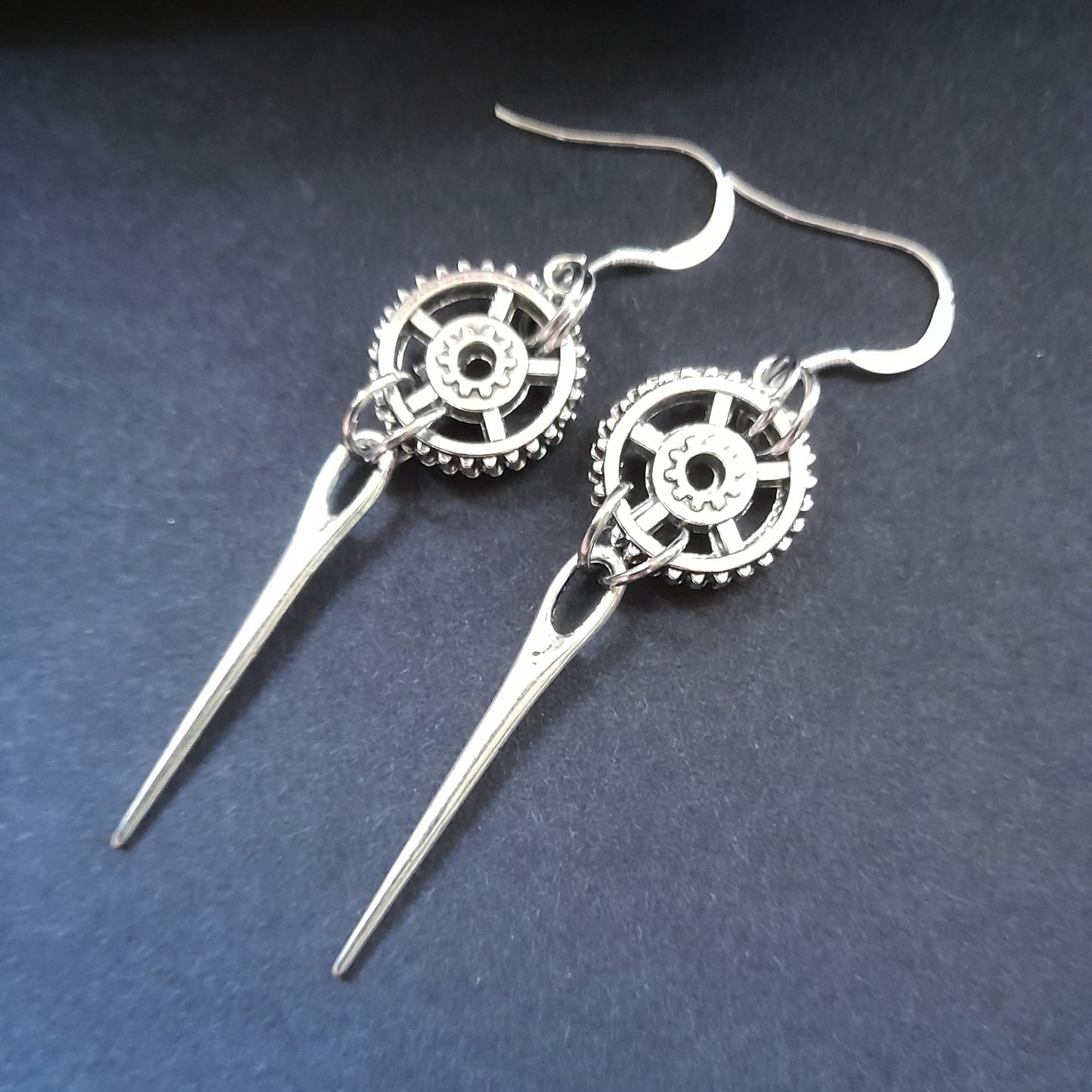 Gear Wheel and Pin Spike Earrings