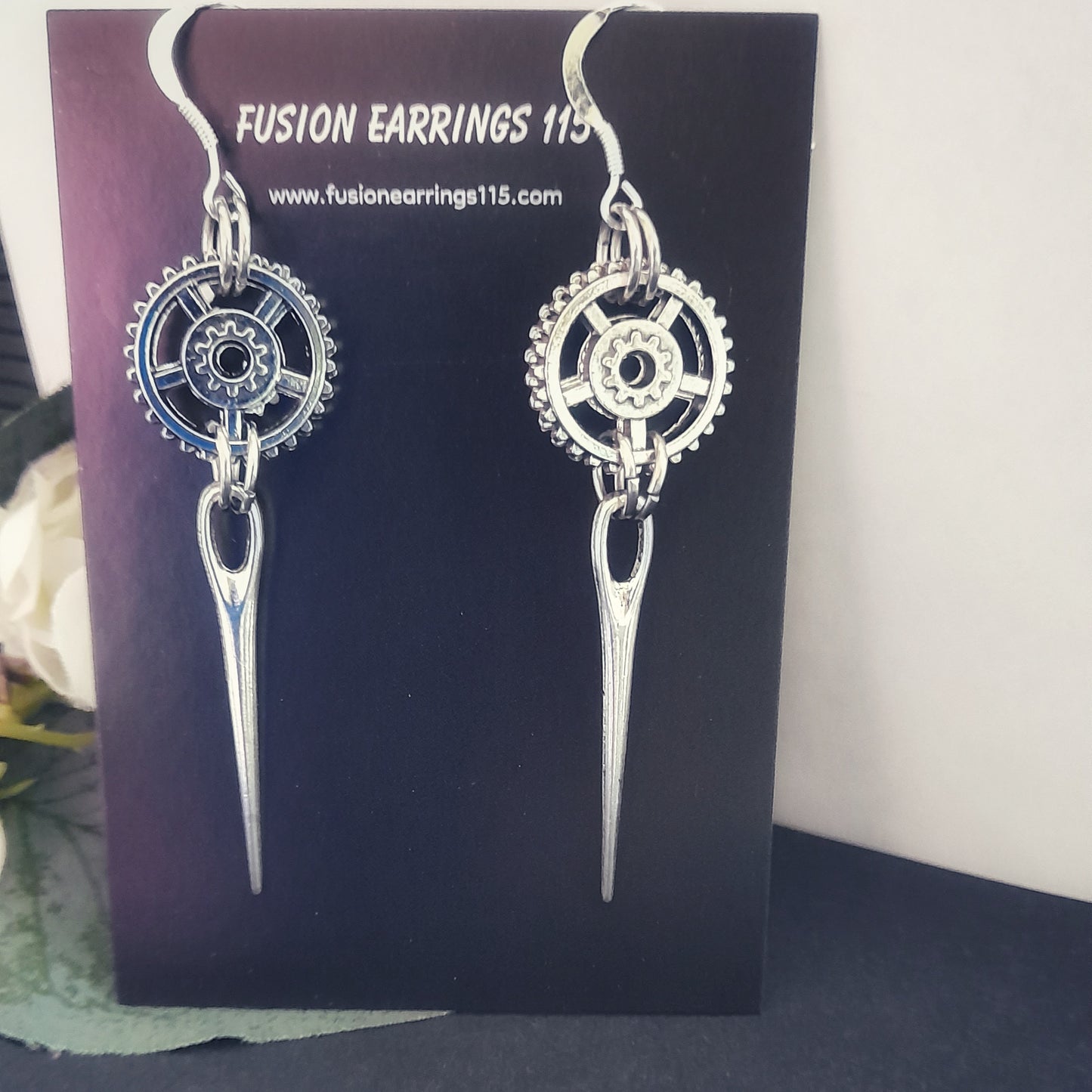 Gear Wheel and Pin Spike Earrings