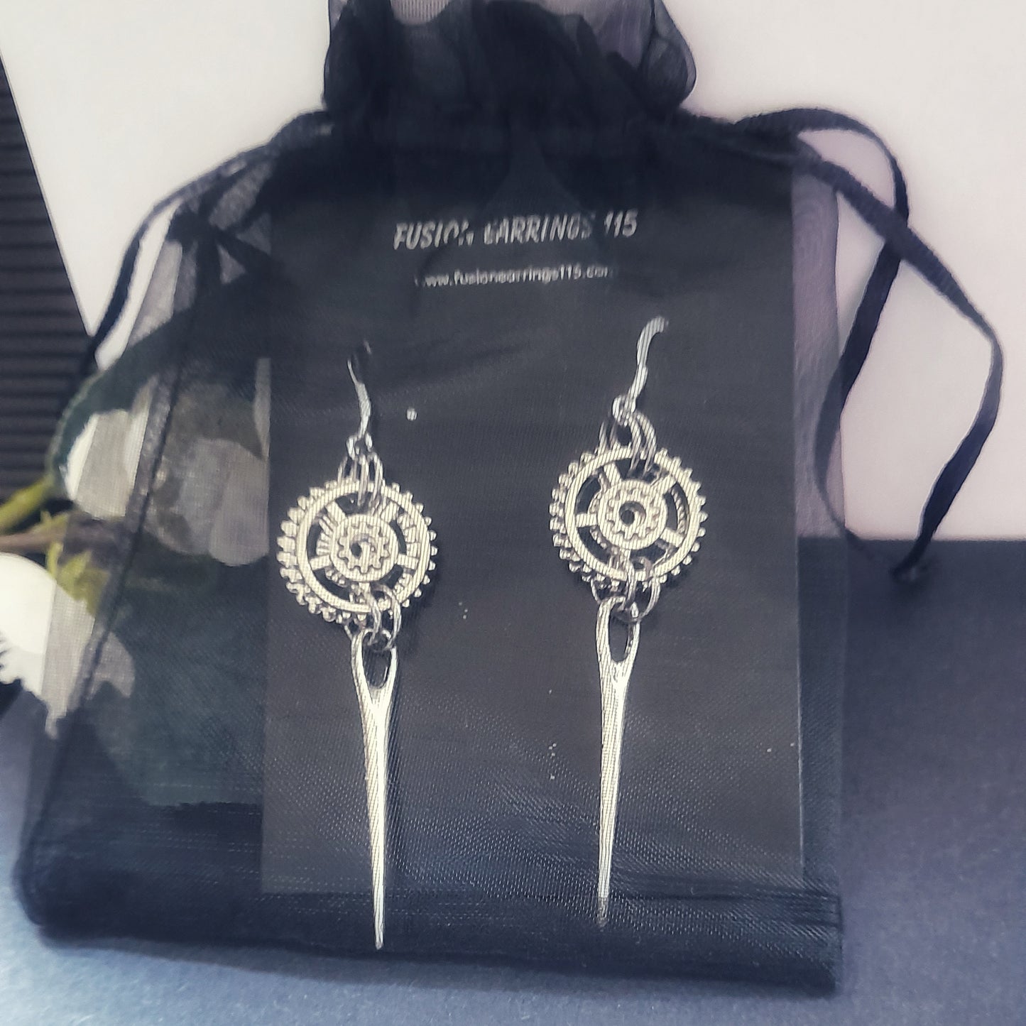 Gear Wheel and Pin Spike Earrings