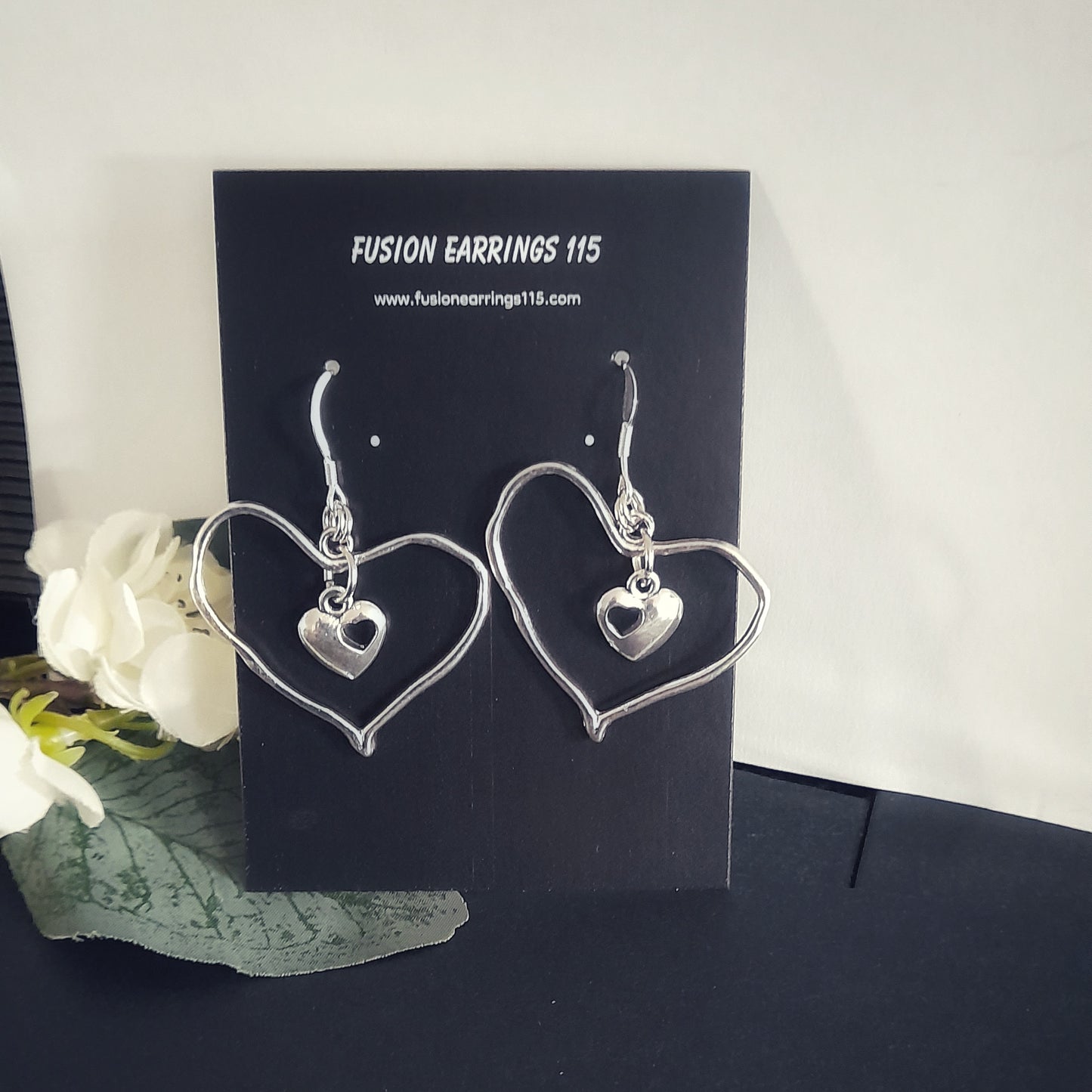 Silver Double Heart Earrings