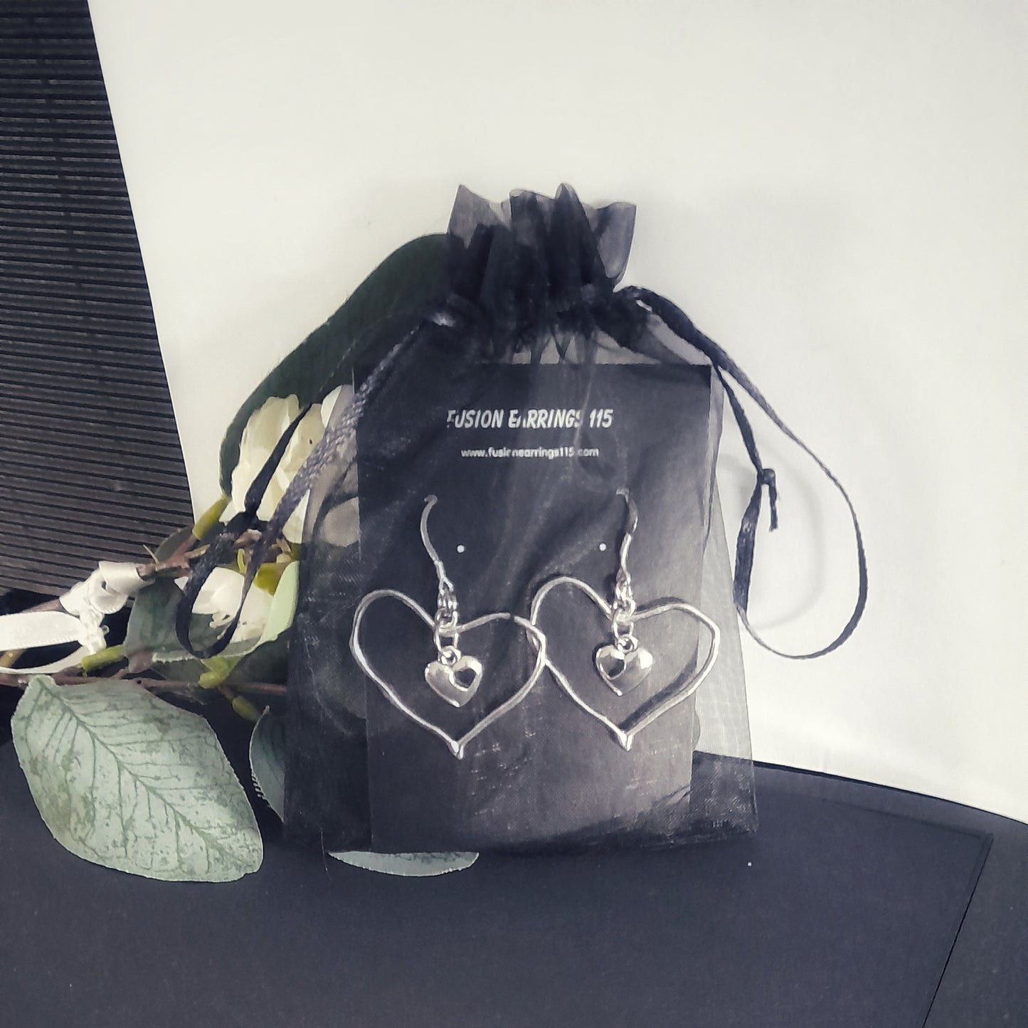 Silver Double Heart Earrings