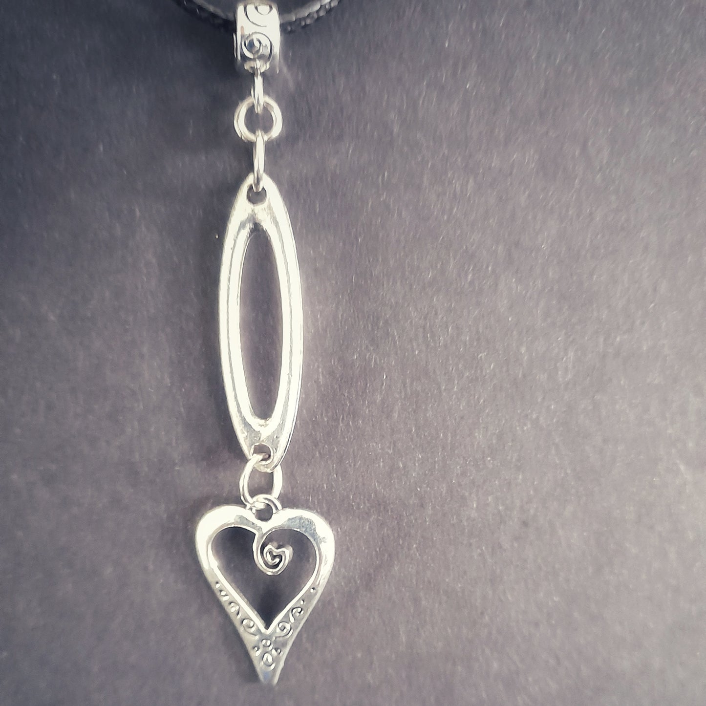 Silver Heart and Oval Charm Necklace