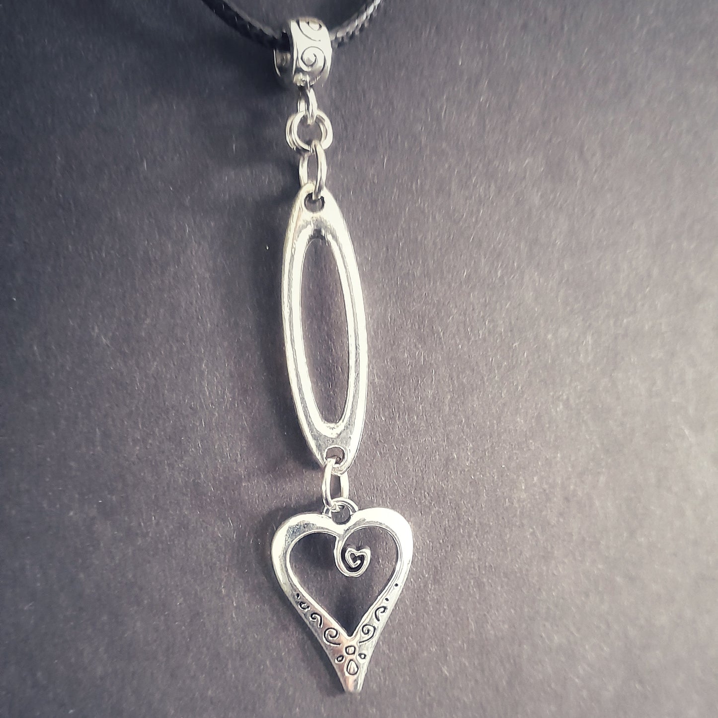 Silver Heart and Oval Charm Necklace