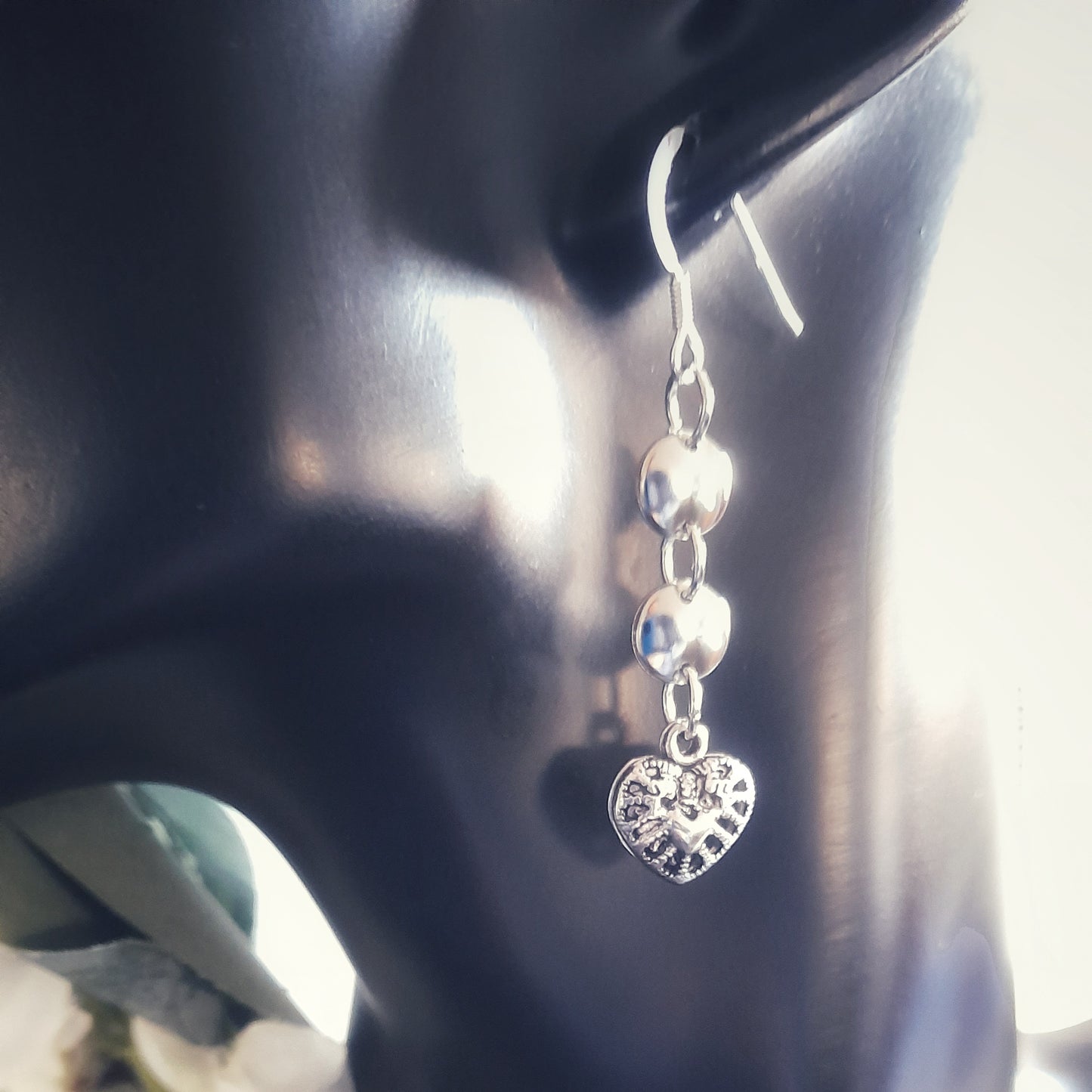 Silver Heart and Disc Earrings