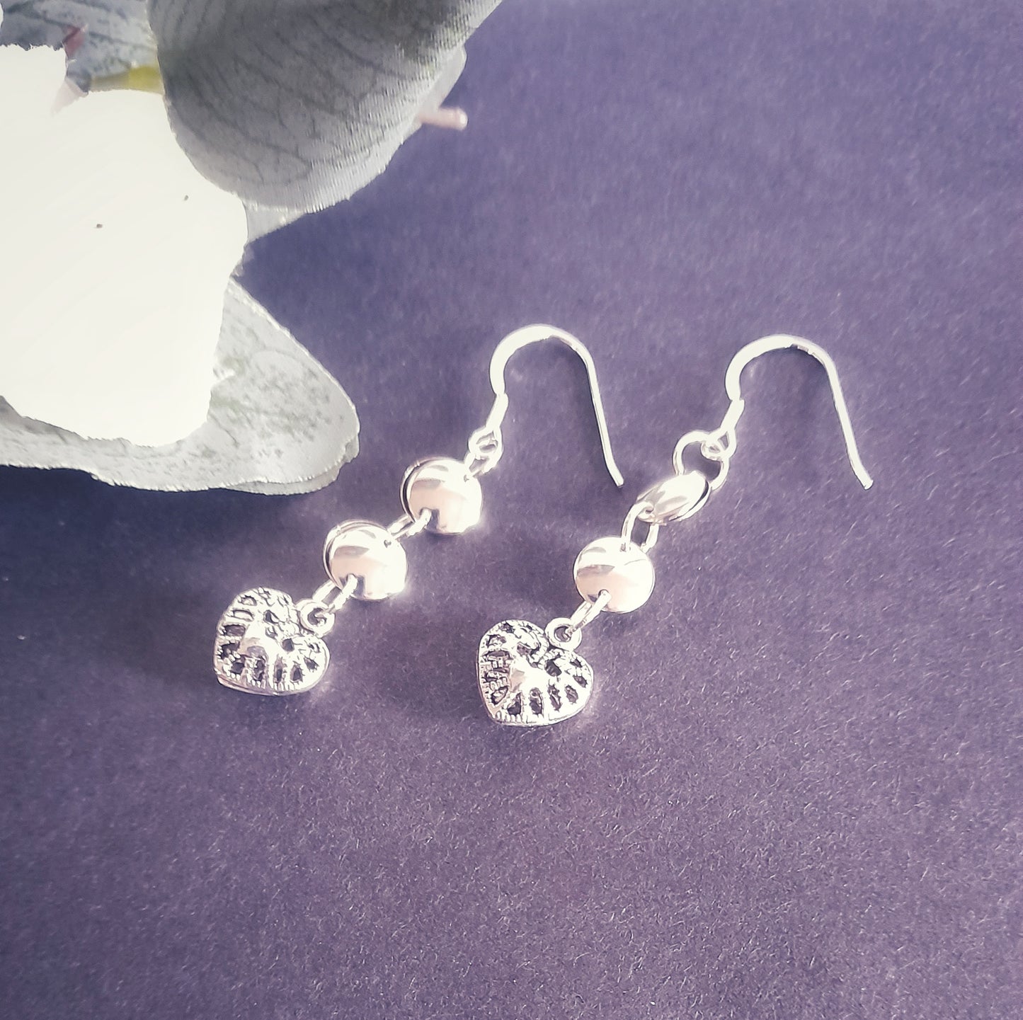 Silver Heart and Disc Earrings