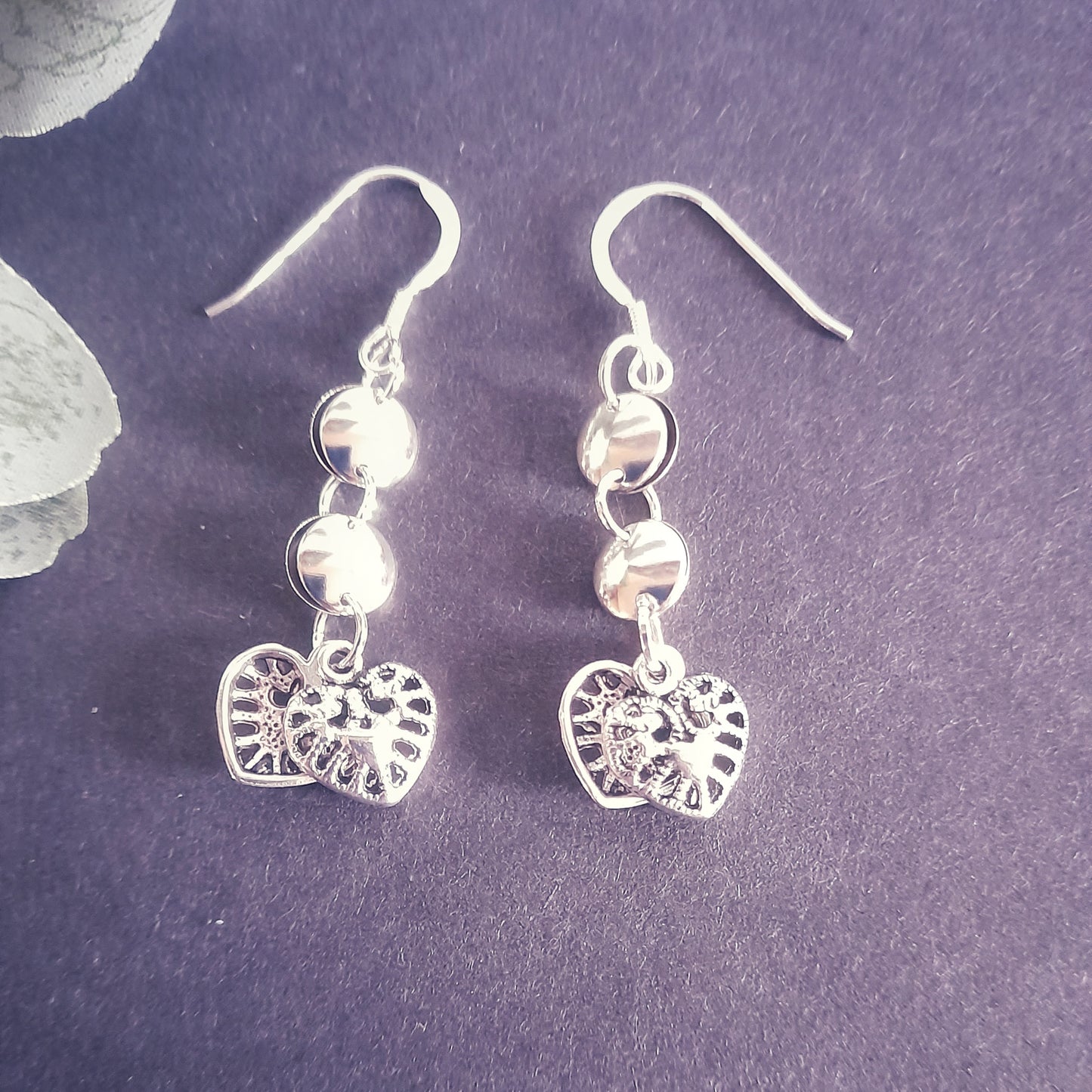 Silver Heart and Disc Earrings