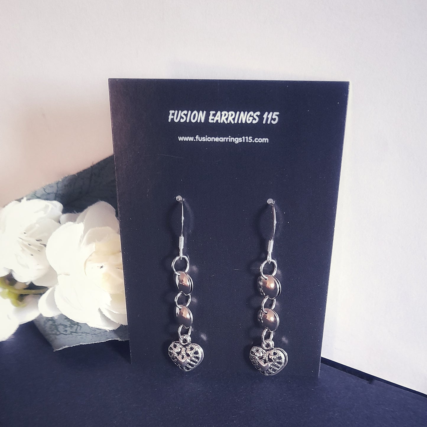 Silver Heart and Disc Earrings