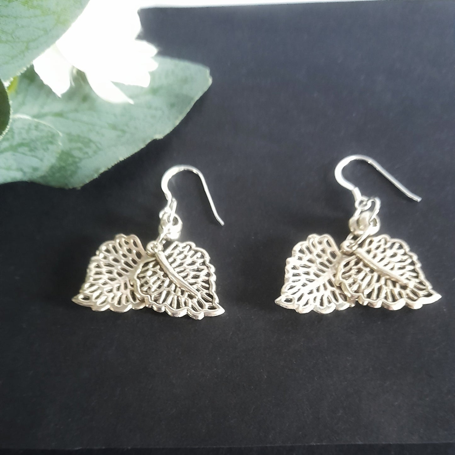 Silver Filigree Leaf Earrings