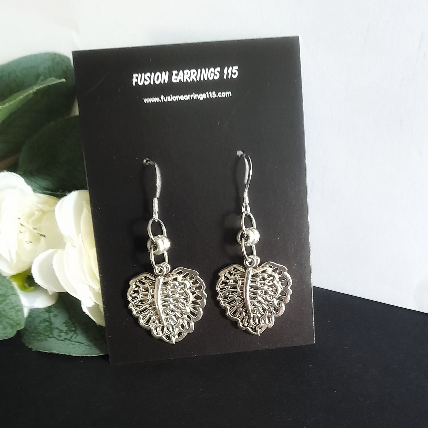 Silver Filigree Leaf Earrings