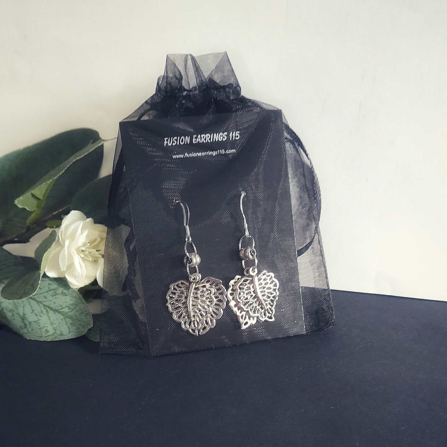 Silver Filigree Leaf Earrings