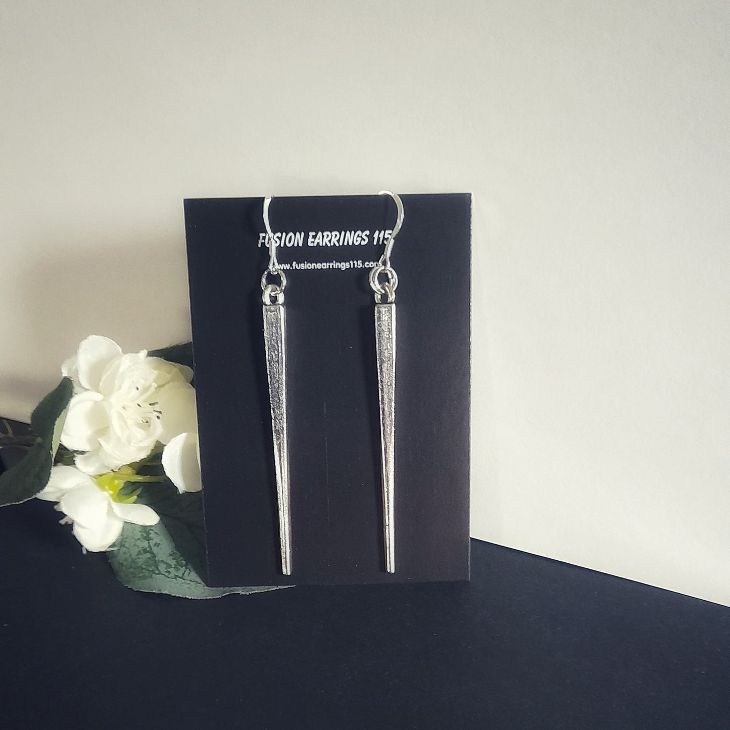 Long Silver Spike Earrings