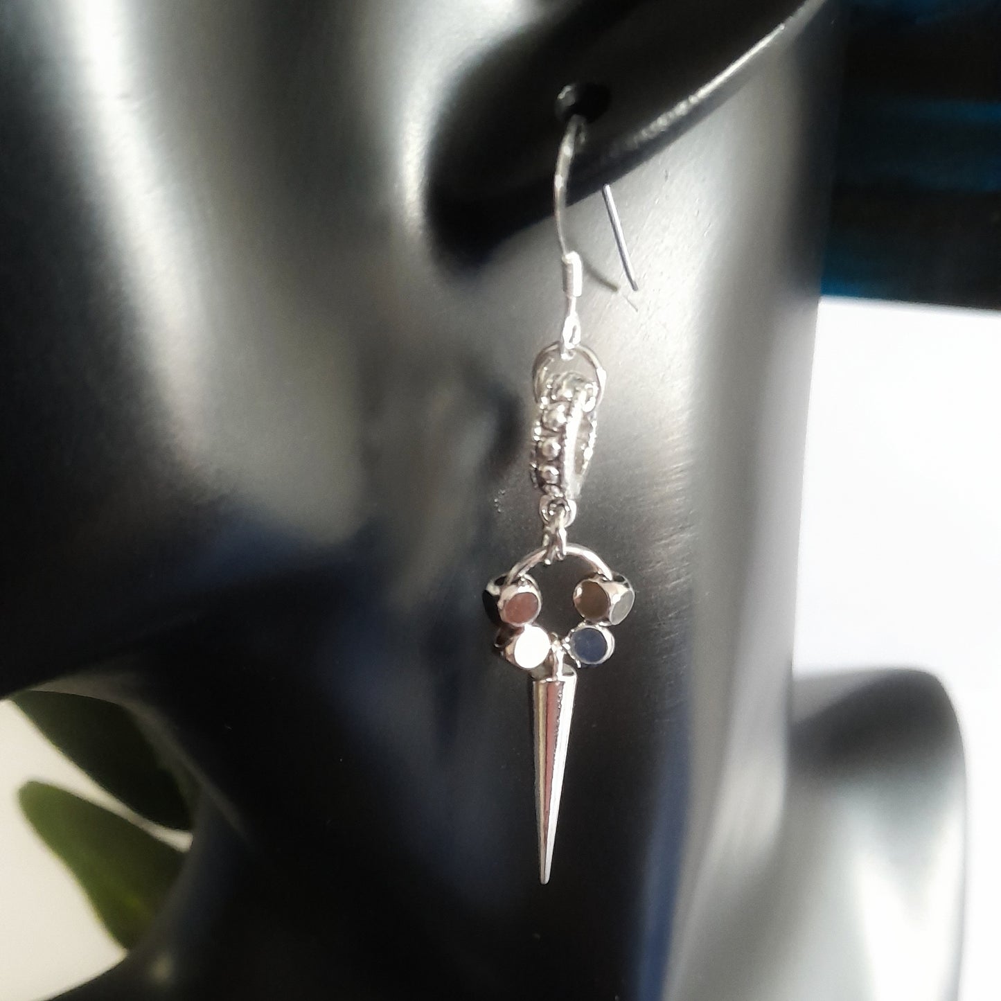 Silver Circle and Spike Charm Earrings