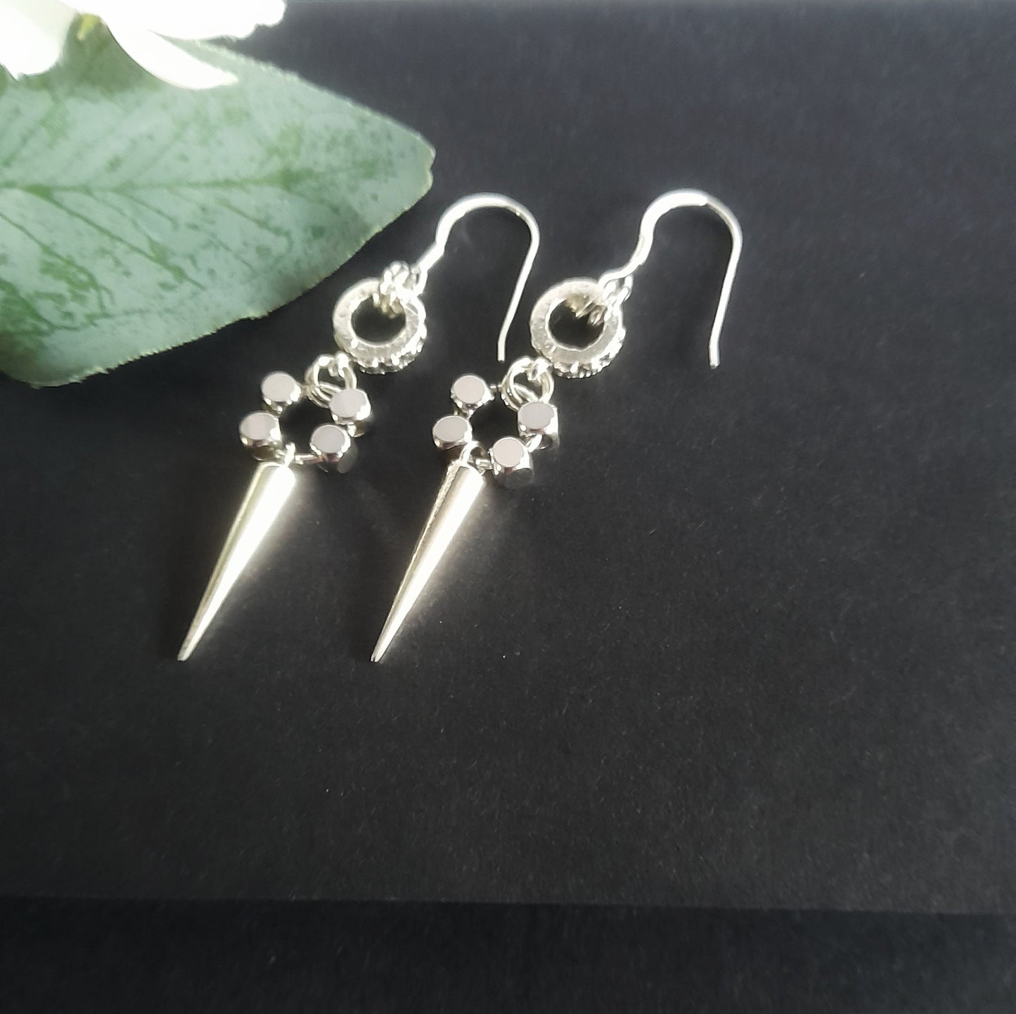 Silver Circle and Spike Charm Earrings