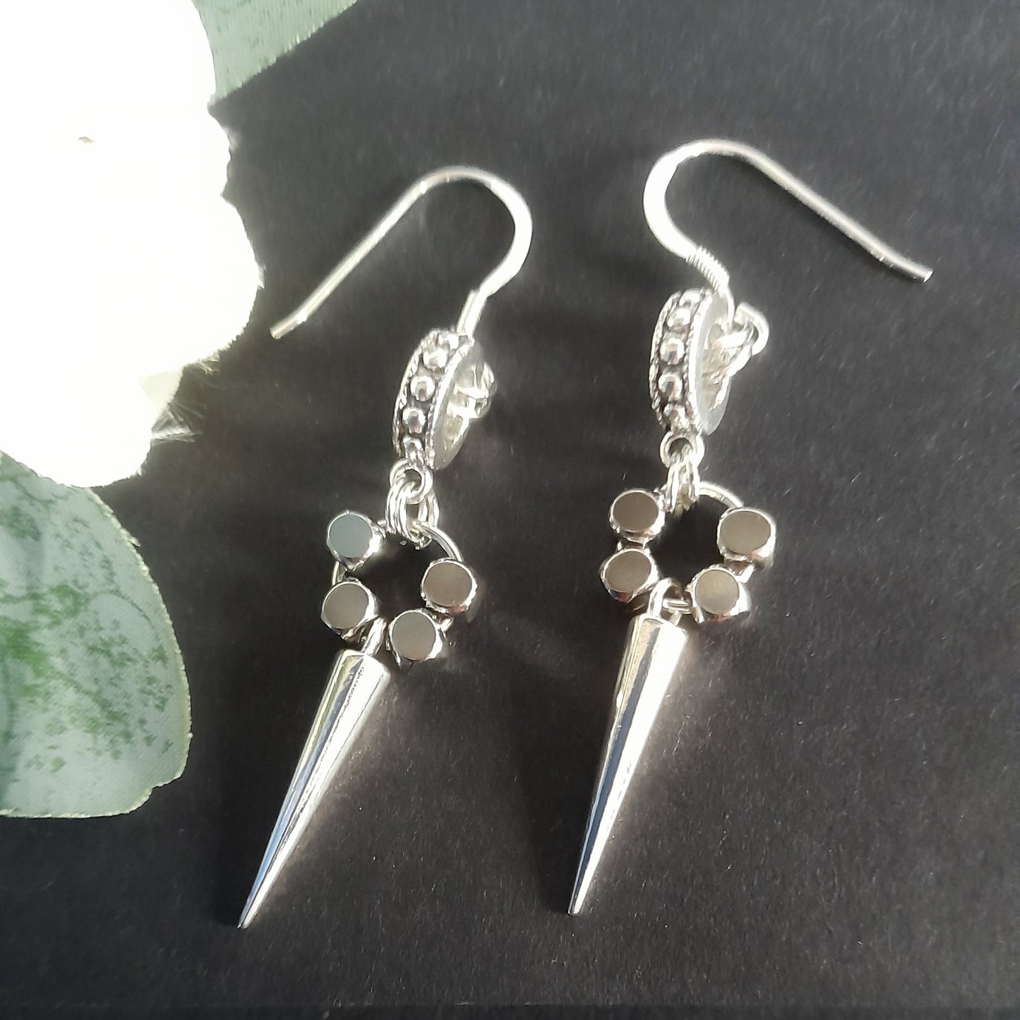 Silver Circle and Spike Charm Earrings