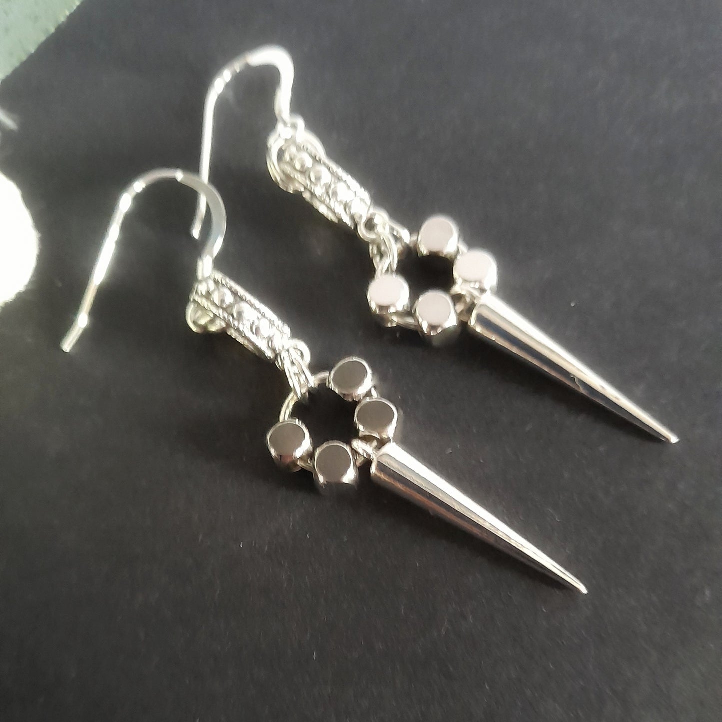 Silver Circle and Spike Charm Earrings