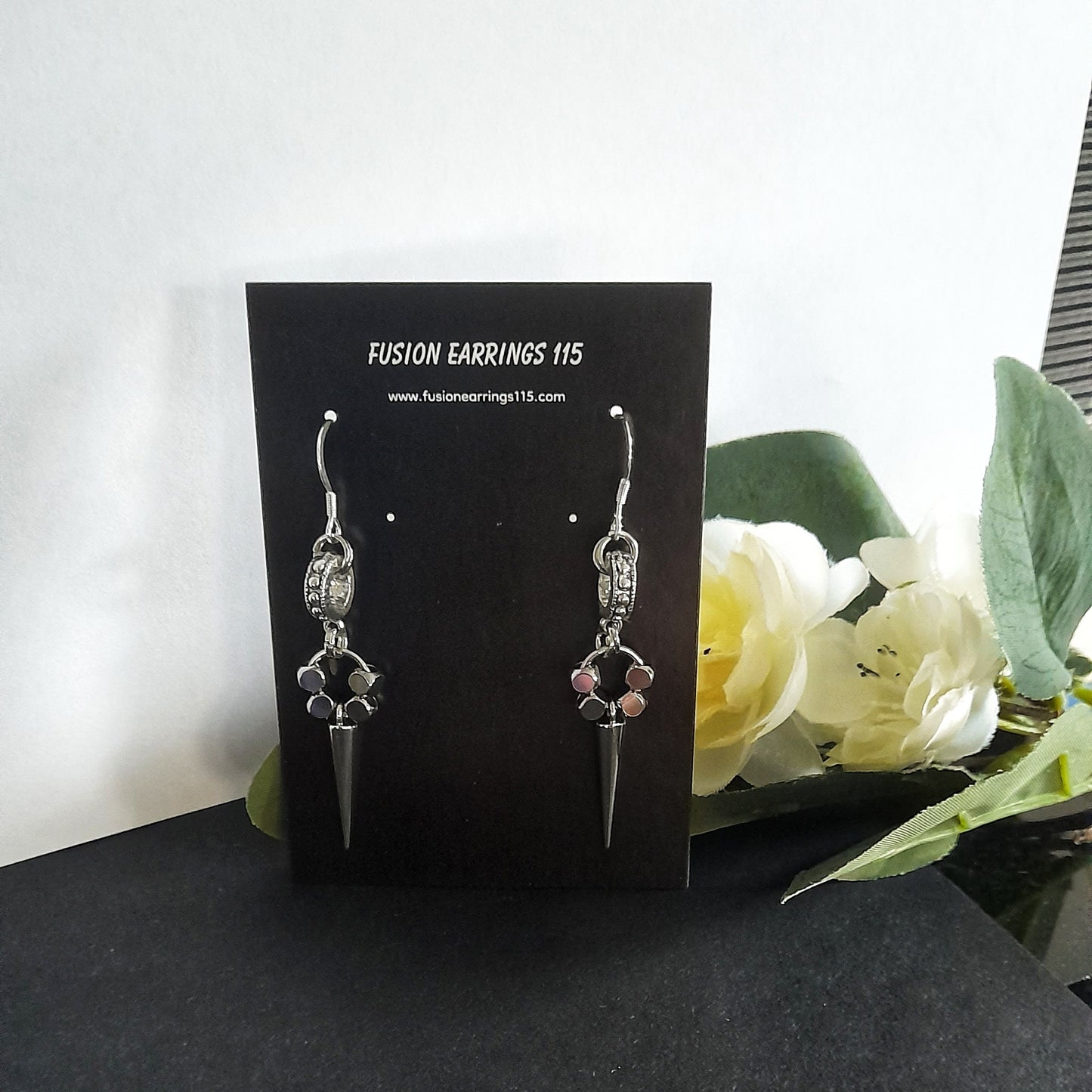 Silver Circle and Spike Charm Earrings