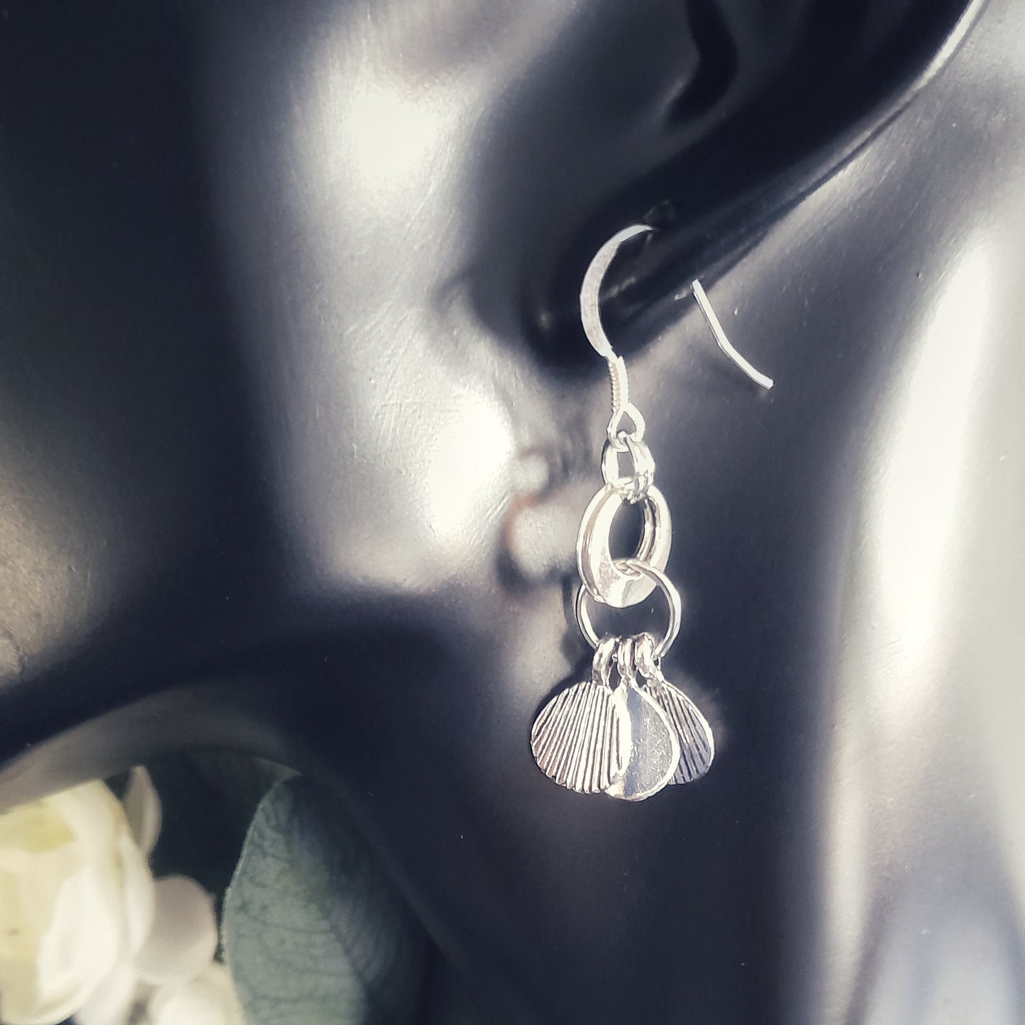 Silver Ridged Drop Earrings