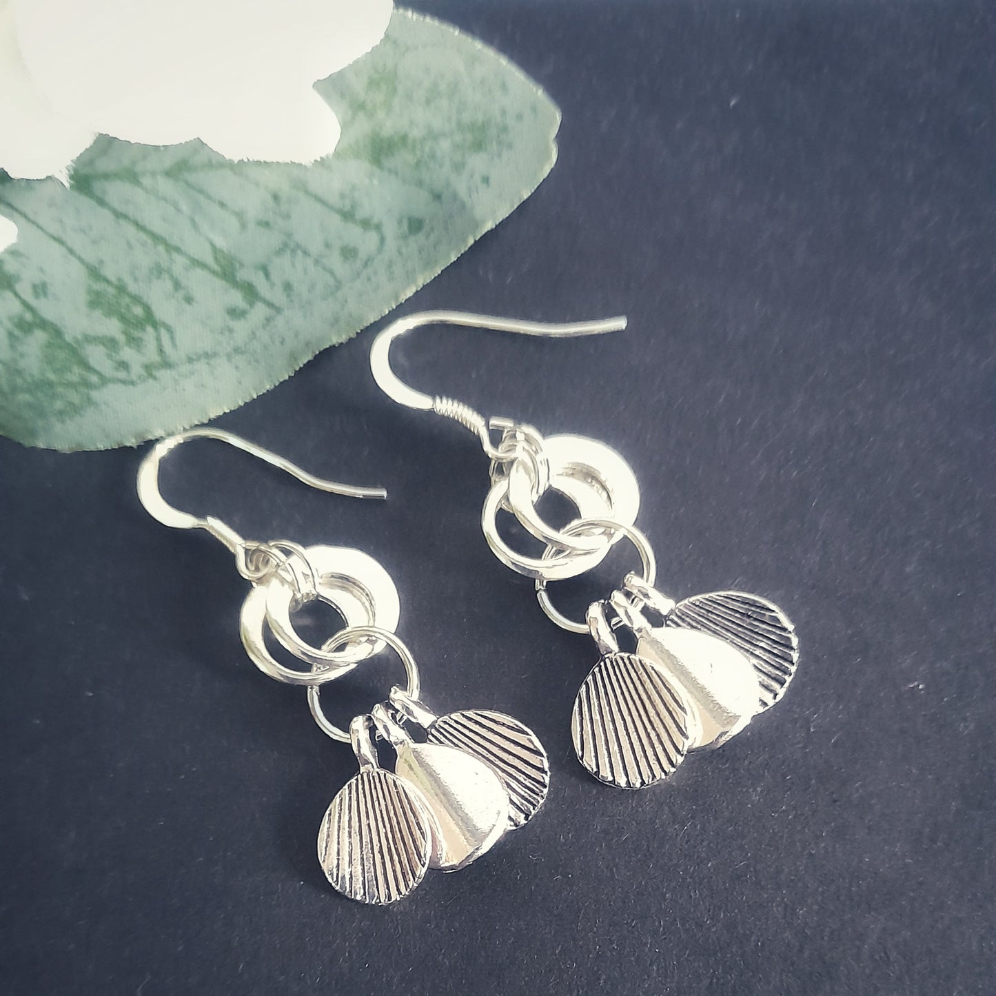 Silver Ridged Drop Earrings