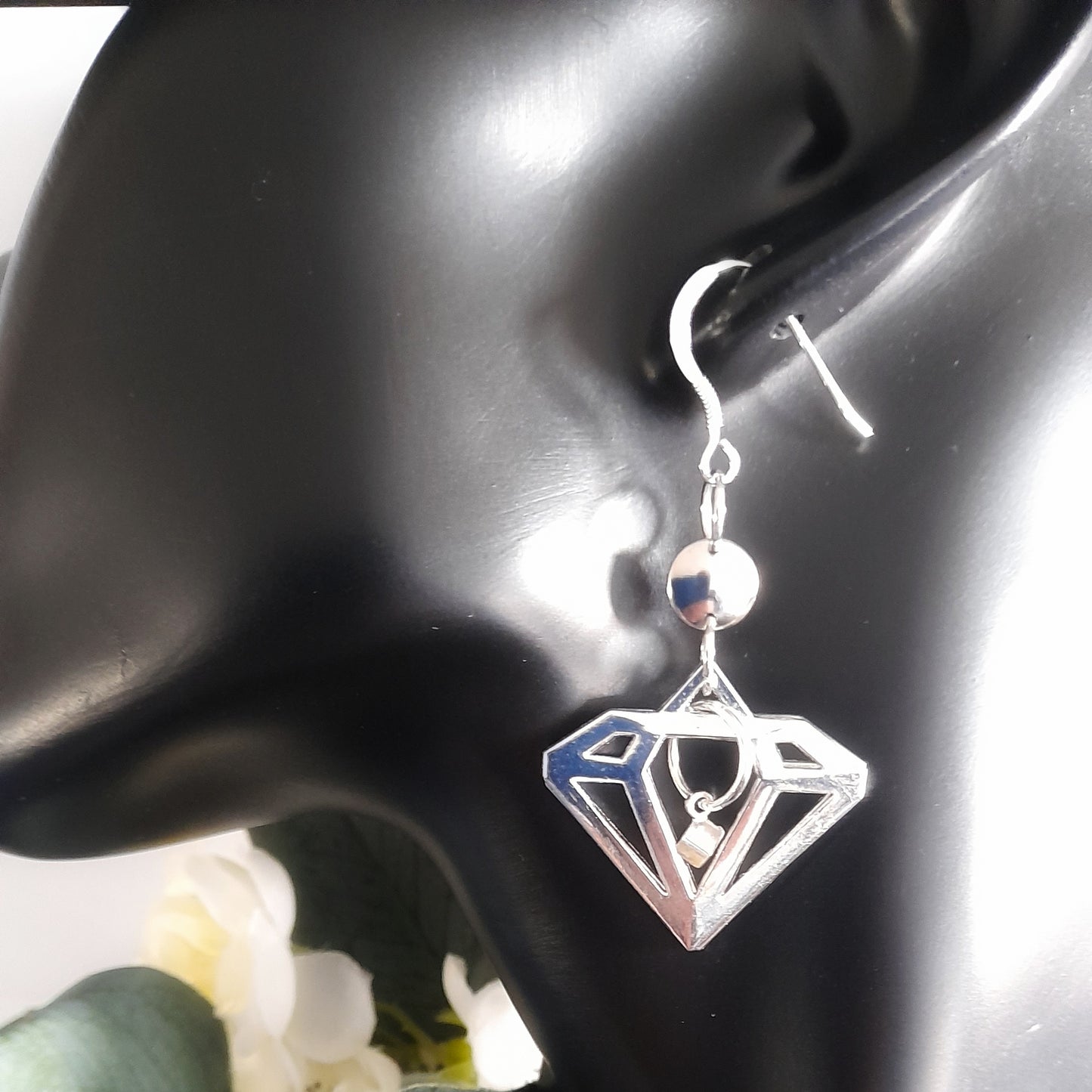 Silver Diamond Shaped Earrings