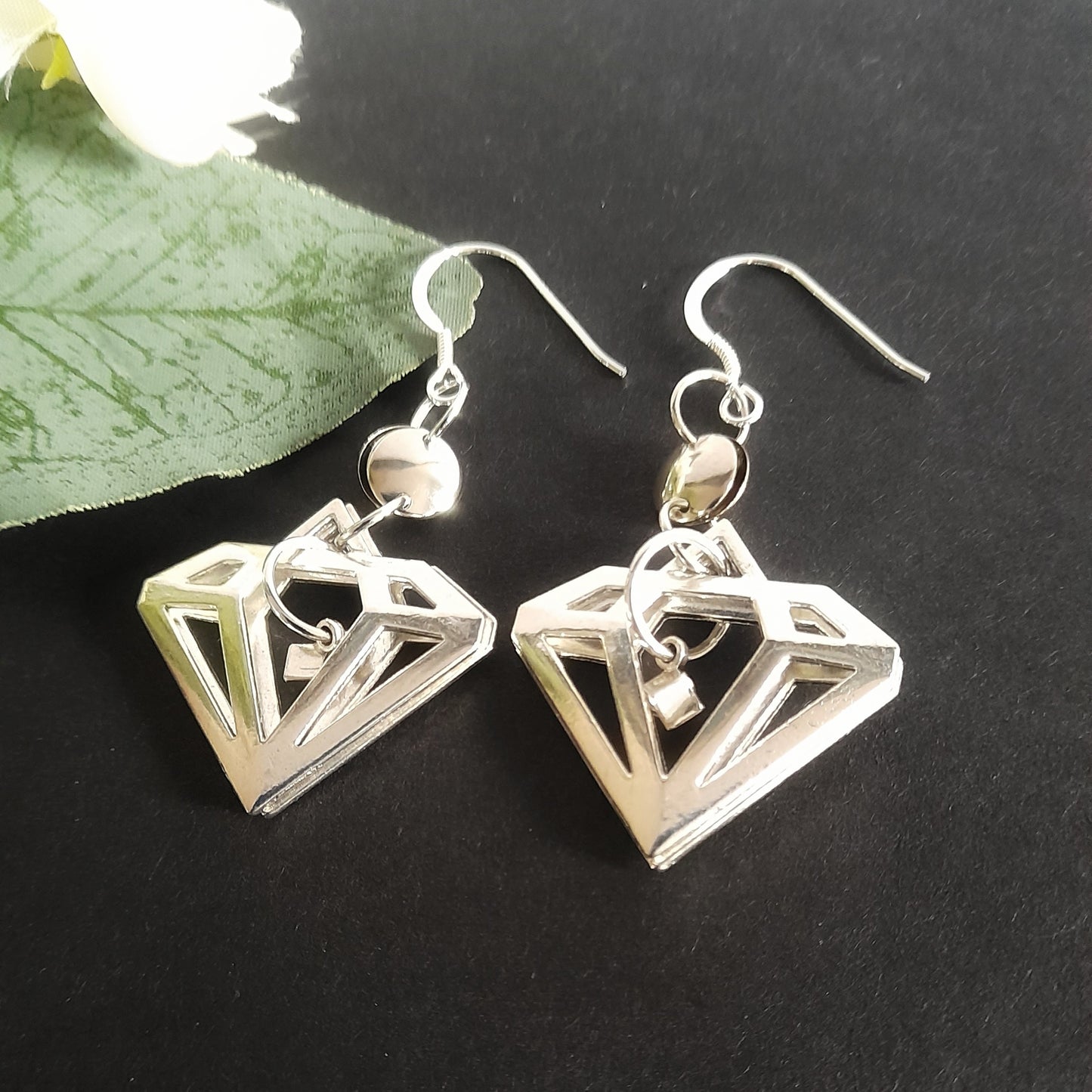 Silver Diamond Shaped Earrings