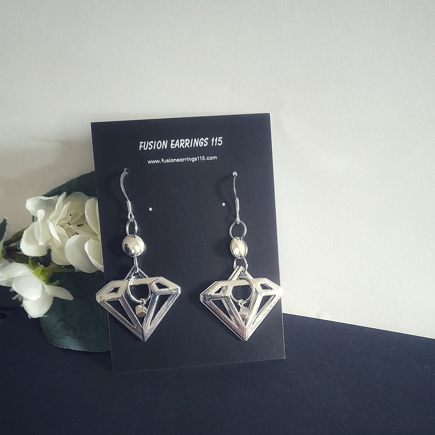 Silver Diamond Shaped Earrings