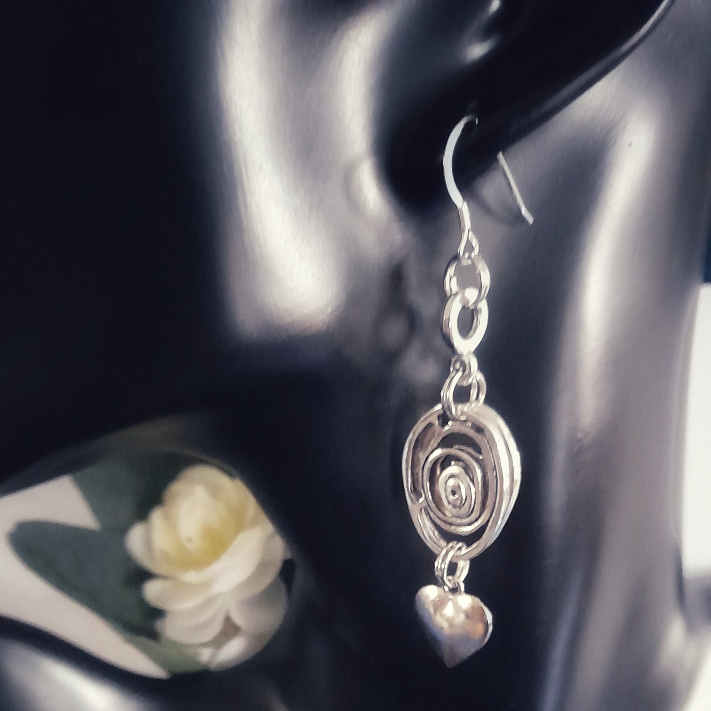 Silver Eye and Heart Earrings