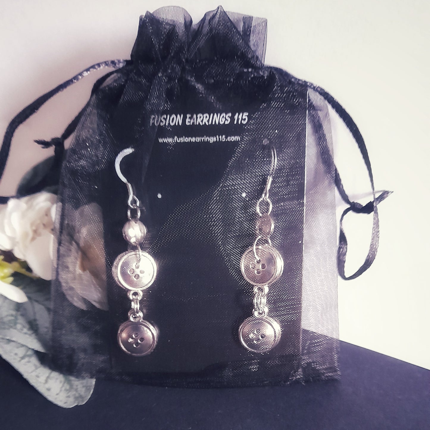 Silver Button Earrings