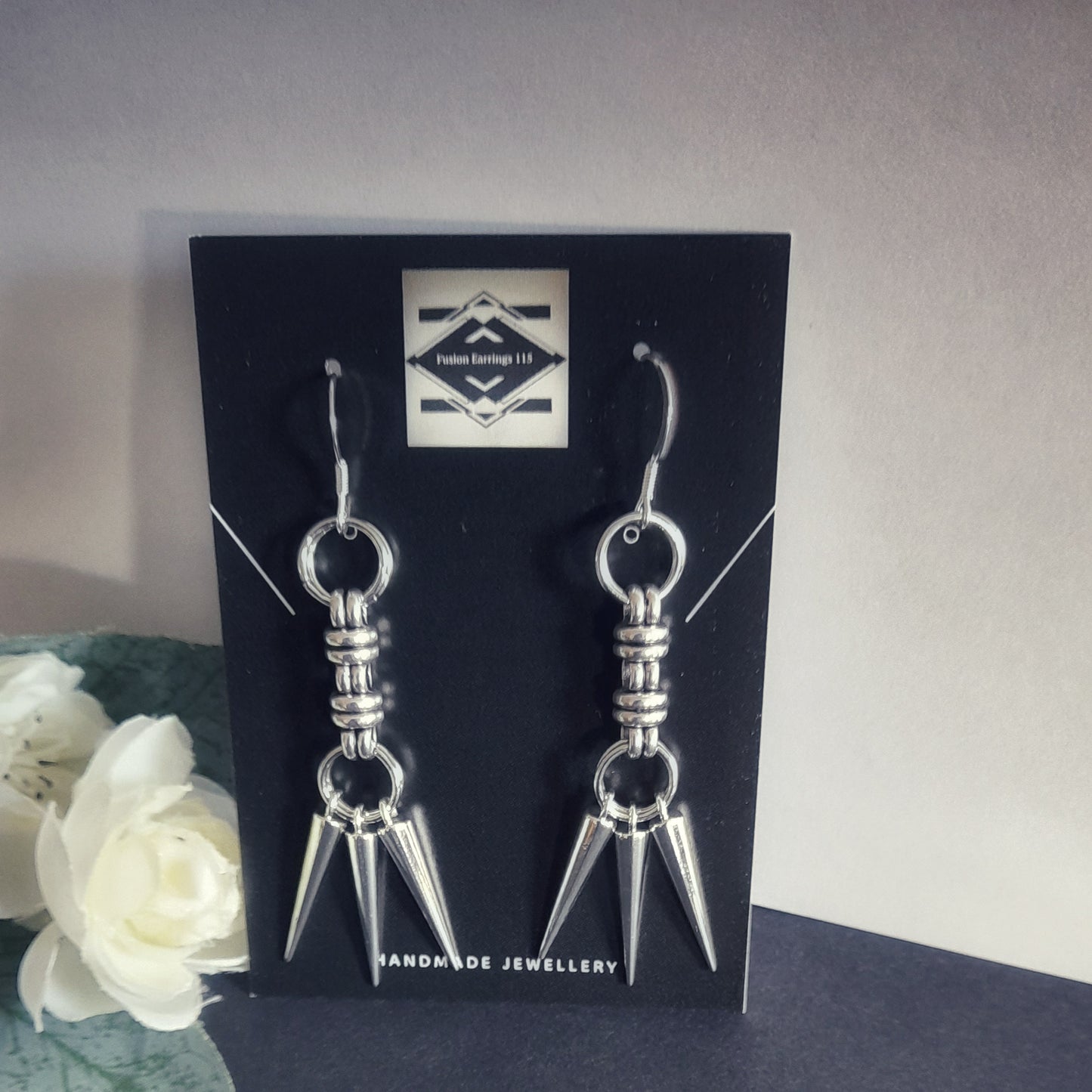 Silver Triple Spike Earrings