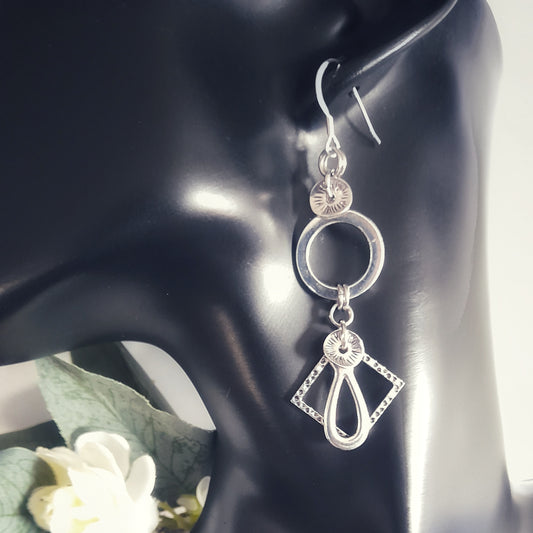 Silver Circle and Teardrop Earrings