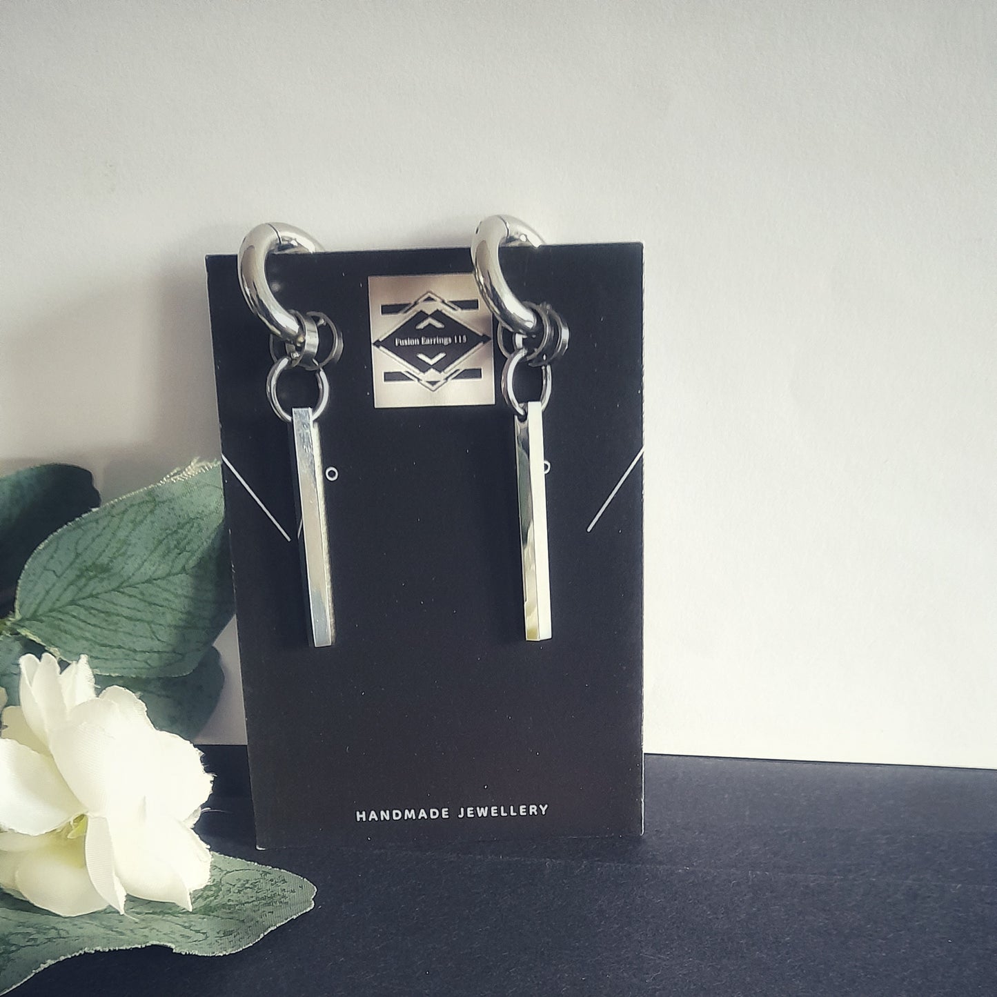 Silver Bar Hoop Earrings